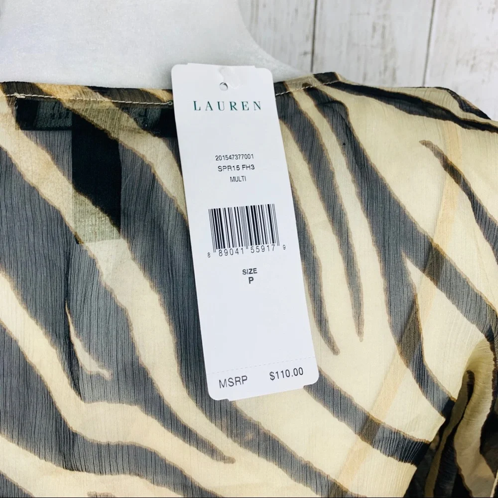 🔥LAUREN RALPH LAUREN🔥ANIMAL PRINT SHEER BLOUSE W/BUILT IN CAMI PETITE XS NWT - Picture 4 of 4